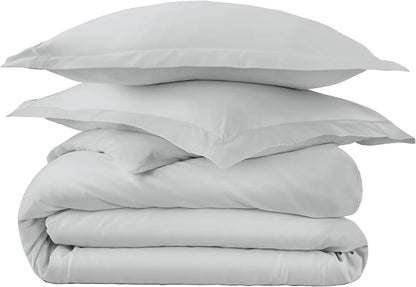 100% Organic Cotton Duvet Cover Queen Size - Naturally Soft Lightweight & Cooling Duvet Cover Set with Decorative Shams - Premium GOTS Certified 300 Thread Count Sateen Weave (Shore, Queen)