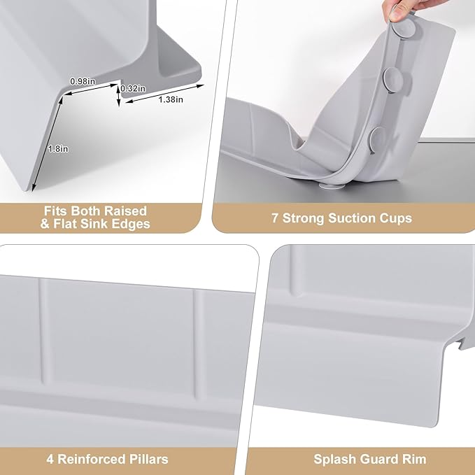 Sink Splash Guard with Suction Cups, Silicone Water Guard