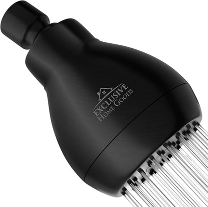 High Pressure Shower Head Matte Black - Powerful Deluxe Bathroom Showerhead with Strong Spray Stream and Small Silicone Nozzles - Universal Fit Works with High and Low Water Flow Showers-2.5 GPM