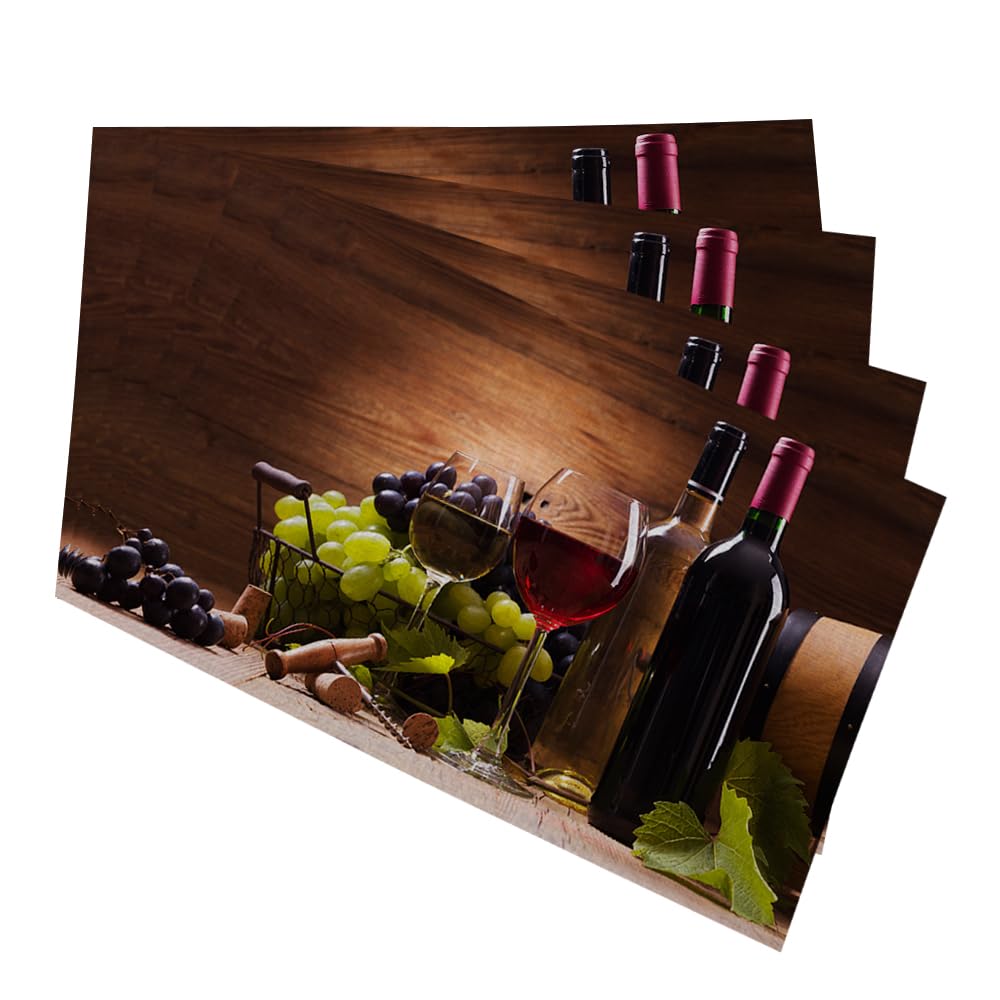 Y YIHANGBEST Red Wine Glasses Cloth Placemats Linen Dinner Mats Served with Grapes on Wooden Wipeable Set of 4 Placemats Table Pads Indoor Table Protectors Non Slip,12 * 18 Inch