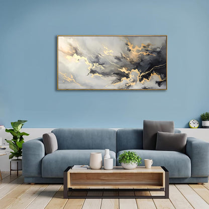 youkuart Wall Art Abstract Artwork Fluid Lines Marble Art Black and Gold Canvas Prints for Living Room Bedroom Dining Room Home Office Decor Large Framed Ready to Hang 20"x40"