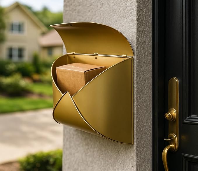 NACH Wall Mount Mailboxes, 12.5 x 10 x 5 inch Gold Finish Wall Mailboxes for Outside, Waterproof Mailboxes for Outside - Envelope Mailbox