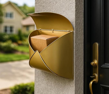 NACH Wall Mount Mailboxes, 12.5 x 10 x 5 inch Gold Finish Wall Mailboxes for Outside, Waterproof Mailboxes for Outside - Envelope Mailbox