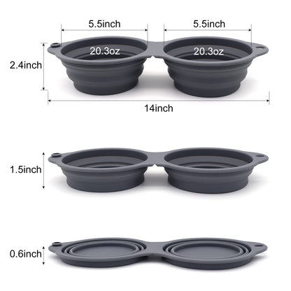 SLSON Collapsible Dog Bowls,Integrated Molding Dog Double Bowl No Plastic Rim 2 in 1 Foldable Pet Food & Water Bowl Cat Feeder Dish for Walking,Hiking,Camping (Cold Grey)