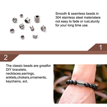 Fashewelry 50pcs Column Rondelle European Beads Large Hole Stainless Steel Loose Beads Assorted Tube Drum Spacer Finding Beads for Macrame Braided Necklace Choker Bracelet Earring Making