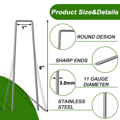 AAGUT 100 Pack 6 Inch Landscape Staples 11 Gauge Garden Staples, Galvanized Heavy Duty U-Shaped Sod Pins,Yard Ground Lawn Fence Stakes for Weed Barrier Fabric Irrigation Tubing