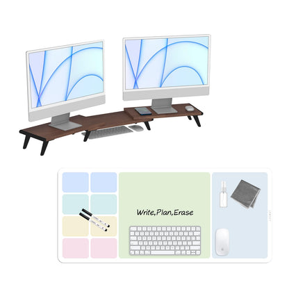 loukin 17.32"*9.84" Dual Monitor Stand Riser for Desk (Brown) | 32"x14" Erasable Dry Erase Desk Mat