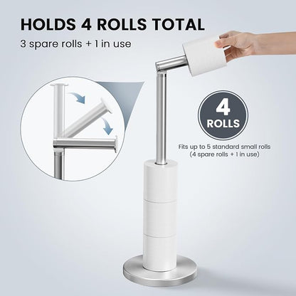 Cesun Extra Weighted Base Toilet Paper Holder Stand - SUS304 Rust Proof Free Standing Tissue Roll Holder for 4 Rolls, No Tipping, No Slipping, Brushed Nickel