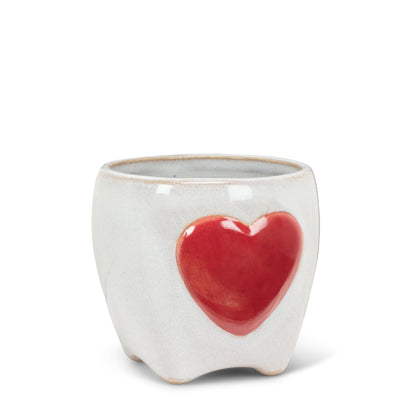 Abbott Collection Small Planter with Heart - Stoneware, White/Red (2.5 inches H)
