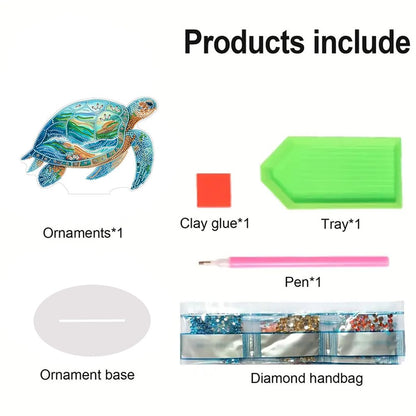 C'eitura 5D DIY Diamond Art Sea Turtle Tabletop Decor - Double-Sided Crystal Rhinestone Desktop Ornament for Home Office, Marine Life Craft Gift for Adults