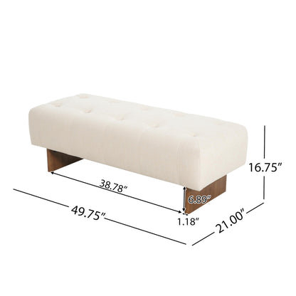 Christopher Knight Home Yvone Modern Upholstered Ottoman Bench, Minimalist Wooden Entryway Bench, Living Room Sofa Extra Seat, Ottoman End of Bed Bench for Bedroom, Beige+Brown