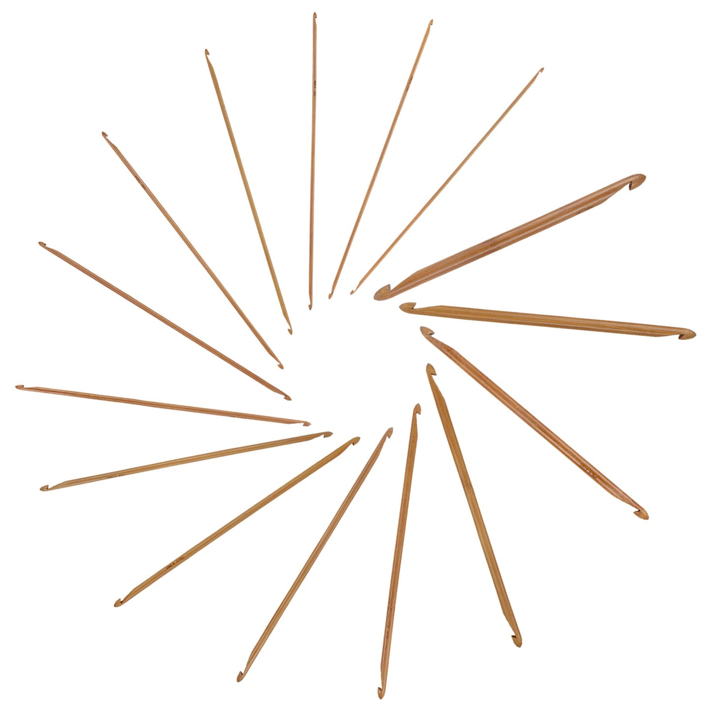 JubileeYarn Double Ended Bamboo Tunisian Crochet Hooks Set - Carbonized Brown - 15 Sizes