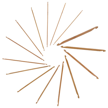 JubileeYarn Double Ended Bamboo Tunisian Crochet Hooks Set - Carbonized Brown - 15 Sizes