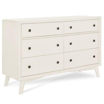 Evolur Loft Antilia Mid-Century Double Dresser in Vanilla Bean, 6 Spacious Drawers, Comes Fully Assembled, Included Anti-Tipping Kit, Wooden Nursery Furniture
