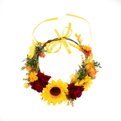 DreamLily Sunflower Floral Crown Maternity Woodland Rose Flower Girl Crown Hair Wreath Festival headpiece DFS29 (Red rose)