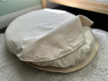 Natural 100% Cotton Canvas Round Dog Bed Cover Eco Friendly Durable Pet Bedding Dog Cushion Covers with Zippers Machine Washable Covers (Beige, Medium 28 Inches)
