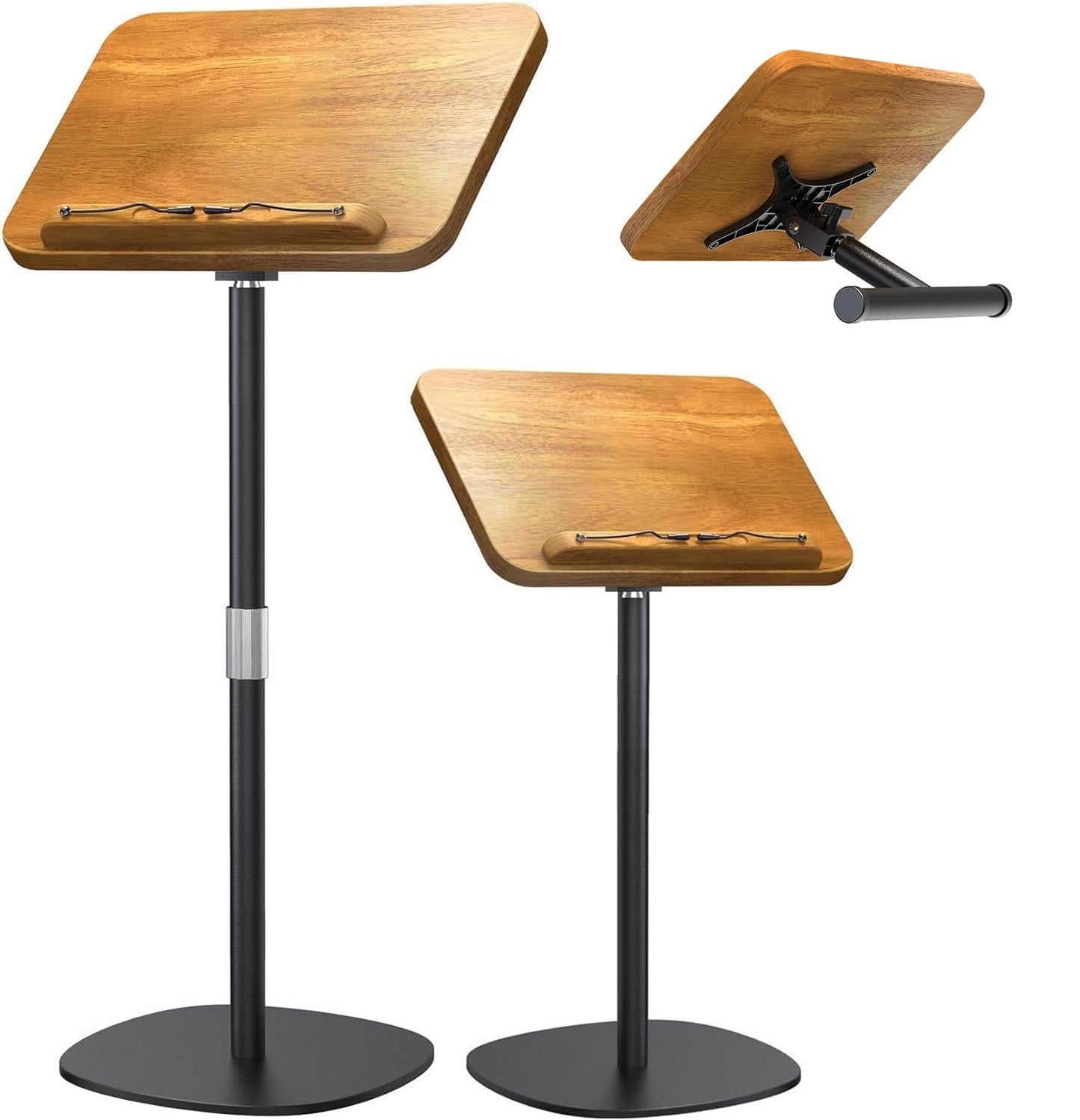 NAMON 2-in-1 Dual-use Floor & Desktop Book Stand, 100% Solid Wood, Height Adjustable from 16.5" to 51", Floor Reading Stand with Page Clip for Cookbooks, Sheet Music, Projector (with a T-Shaped)