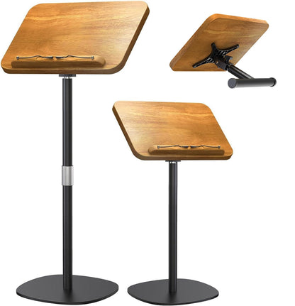 NAMON 2-in-1 Dual-use Floor & Desktop Book Stand, 100% Solid Wood, Height Adjustable from 16.5" to 51", Floor Reading Stand with Page Clip for Cookbooks, Sheet Music, Projector (with a T-Shaped)