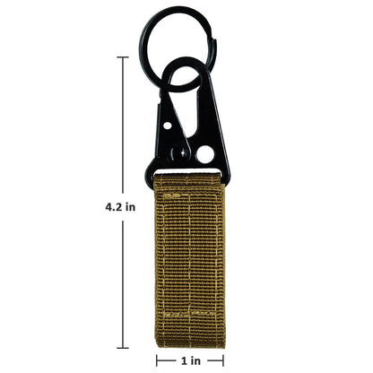 FAIRWIN Tactical Gear Clip, Nylon Key Ring Holder or Tactical Belt Keepers Military Utility Hanger Carabiner Tactical Molle Hook, Black, Tan, Green(Tan,4.2 inch L and 1 inch W)