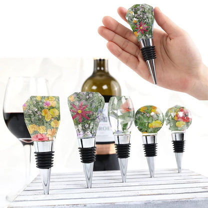 JIOFAVIU 15 Pcs Resin Wine Bottle Stopper Molds Set, Wine Stopper Silicone Molds for Epoxy Resin (5 Molds and 10 Stoppers)