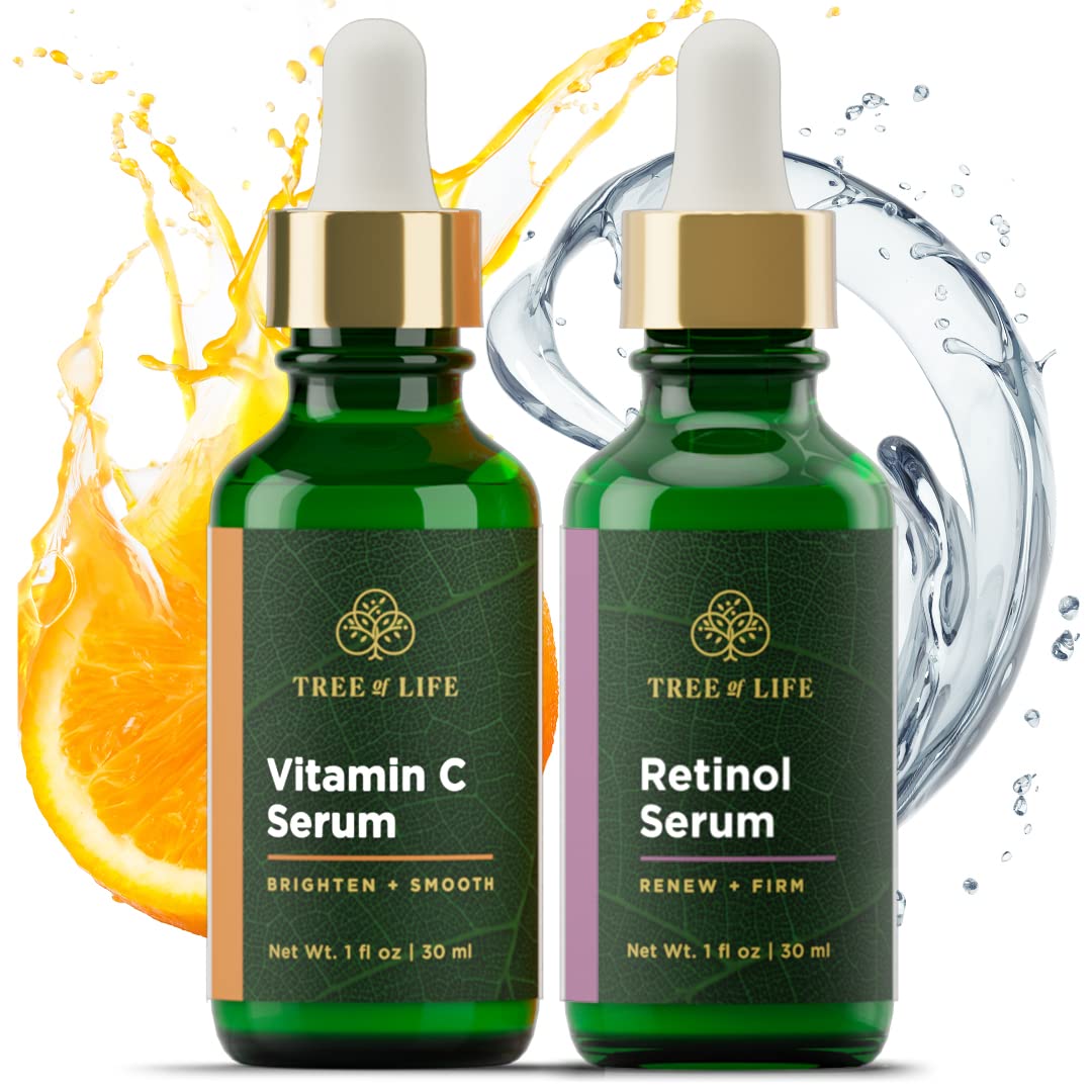 Tree of Life Beauty Facial Skin Care Set, Brightening, Firming, Hydrating, Dry Face, Dermatologist Tested - Trio Power Kit, Vitamin C, Retinol and Hyaluronic Acid, 3 count of 1 Fl Oz