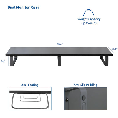 VIVO 39 inch Extra Long Monitor Stand, Wood & Steel Desktop Riser, Dual Screen, TV, Keyboard, Laptop, Ergonomic Desk and Tabletop Organizer, Black, STAND-V000DL
