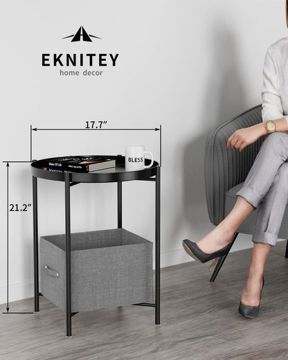 EKNITEY Small Side End Table - Metal Side Table Waterproof Small Sofa Coffee Side Tables Bedroom Indoor Outdoor with Removable Tray for Living Room Bedroom Balcony and Office