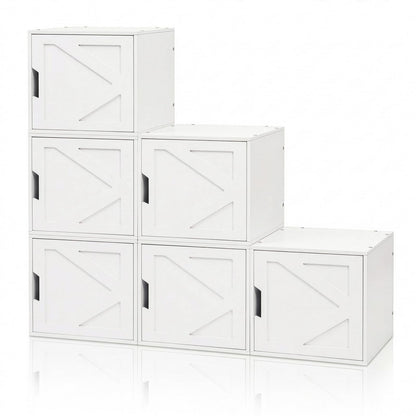 Fasmov Stackable Cube Storage Organizer, Multifunctional Wood Cubby Bookshelf with Door, Easy Assembly DIY Storage Bin, Durable Classic Storage Unit for Bedroom Living Room Office, White