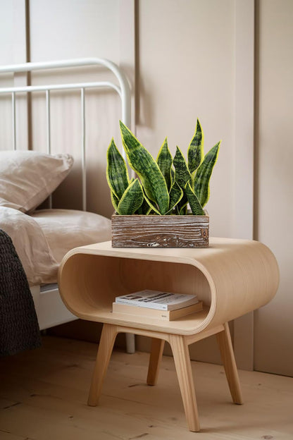 Fake Snake Plant in Rustic Wooden Planter 15.7 Inch Tall Artificial Sansevieria Trifasciata Plants Faux Potted Tropical Plant for Farmhouse Housewarming Home Office Modern Indoor Outdoor Decor