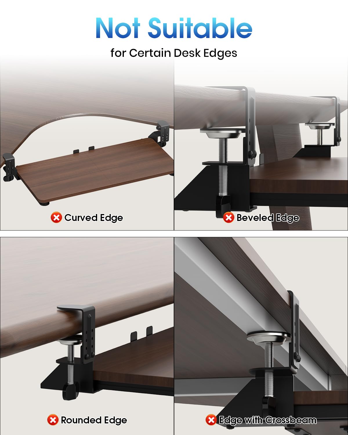 Small Keyboard Tray Under Desk, Pull Out Keyboard & Mouse Tray with Adjustable C-clamp, 20(25.9 Including Clamps) x 11.8 Inch Slide Out Computer Keyboard Drawer Mouse Tray for Typing, Walnut