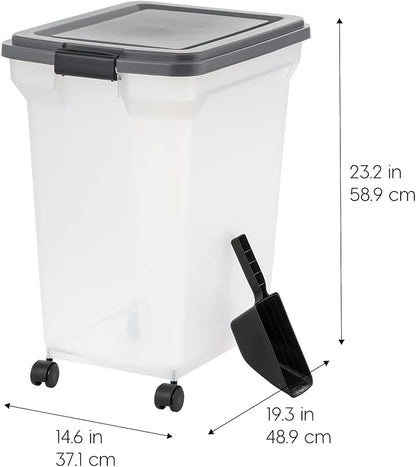 IRIS USA Dog Food Storage Container 58 lbs, Attachable Wheels, & Included Scoop