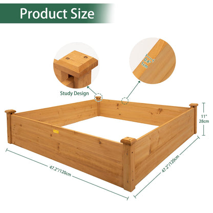Hollyone 4x4 Raised Garden Bed Wood Frame Planters Wooden Elevated Planting Planter Box for Outdoor Herb Vegetables Flowers Grass Lawn Yard Patio - Natural Brown 48" X 48" inches