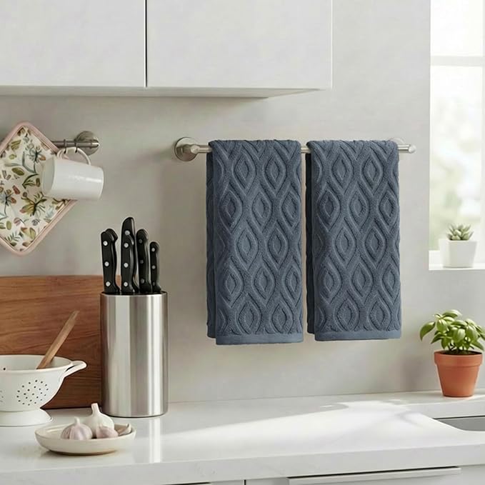 Artoid Mode 2 Pcs Grey 3D Diamond Grid Jacquard Hand Towels
