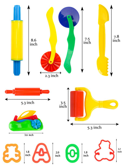 Pecopcock Letter Molds Tools Set for Kids 69Pcs Accessories, Rollers and Cutters, Numeral Various Plastic Animal Molds and Art Clay Tools for Creative Cutting