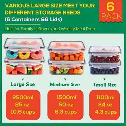 6 Pack Large Food Storage Containers