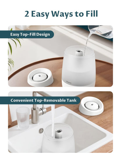 BREEZOME 2.5L Top Fill Humidifiers for Bedroom, 250ml/h Mist Output, 25hrs Humidifiers for Home, 7 Adjustable LED, Essential Oil Diffuser, 25dB Ultrasonic Humidifier for Baby and Indoor Plants, White