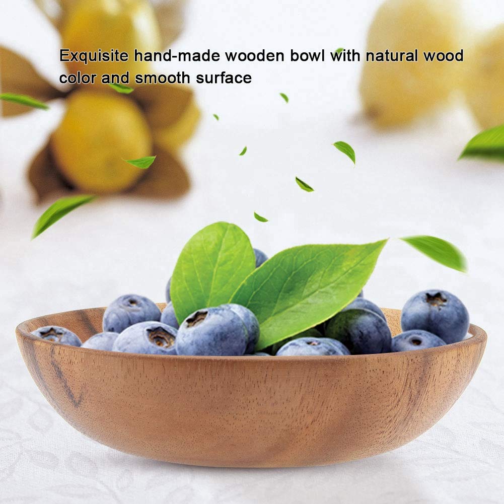 Miskall Wood Serving Bowls, 7.9 Inch Handcrafted Wooden Individual Bowls for Food/Soup/Salad/Pasta, Use as Snack Holder Plate for Kitchen and Dining
