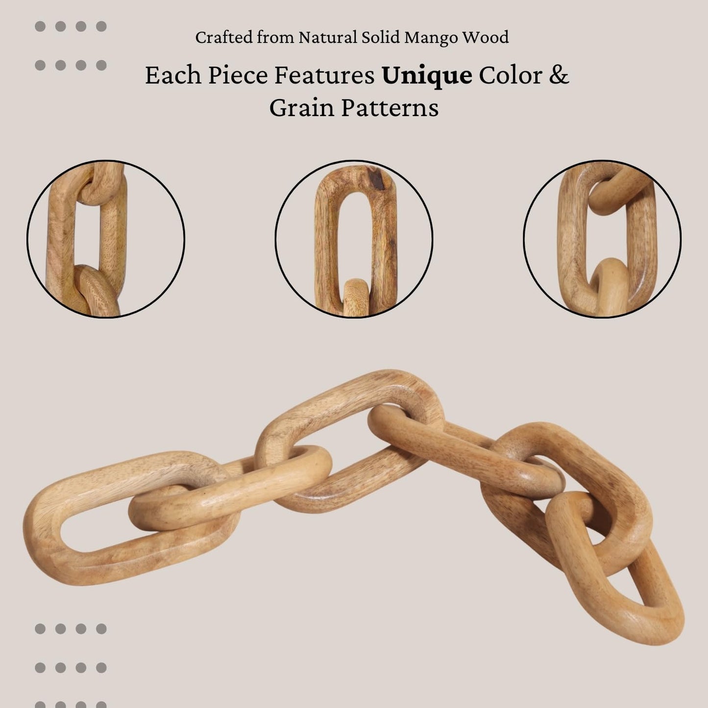 Boho Wooden Link Decor for Coffee Object for Coffee Table & Shelf Knot Sculpture, Farmhouse Rustic Shelf Natural Wood Chain Links for Living Room, Entryway, Console,Office Home Accent (Natural)