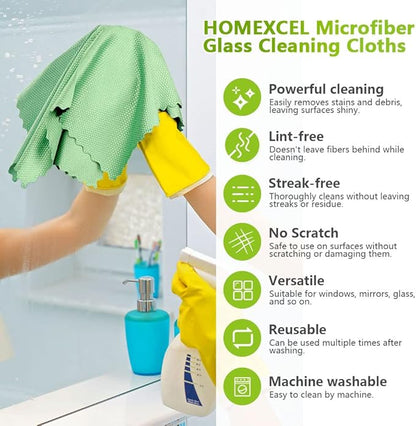 HOMEXCEL Microfiber Glass Cleaning Cloths-6PK, Stainless Steel, Premium Magic