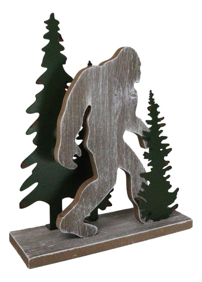 Ebros Gift Rustic Western Forest Wildlife Myth Legend Bigfoot Sasquatch Big Foot by Pine Trees Wooden Silhouette Cutout Desktop Sculpture Accent