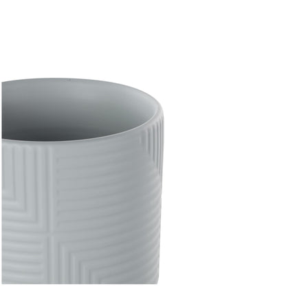 Deco 79 Ceramic Indoor Outdoor Planter Small Planter Pot with Layered Square Shaped Grooves, Set of 3 Planters 7", 6", 4"H, Gray