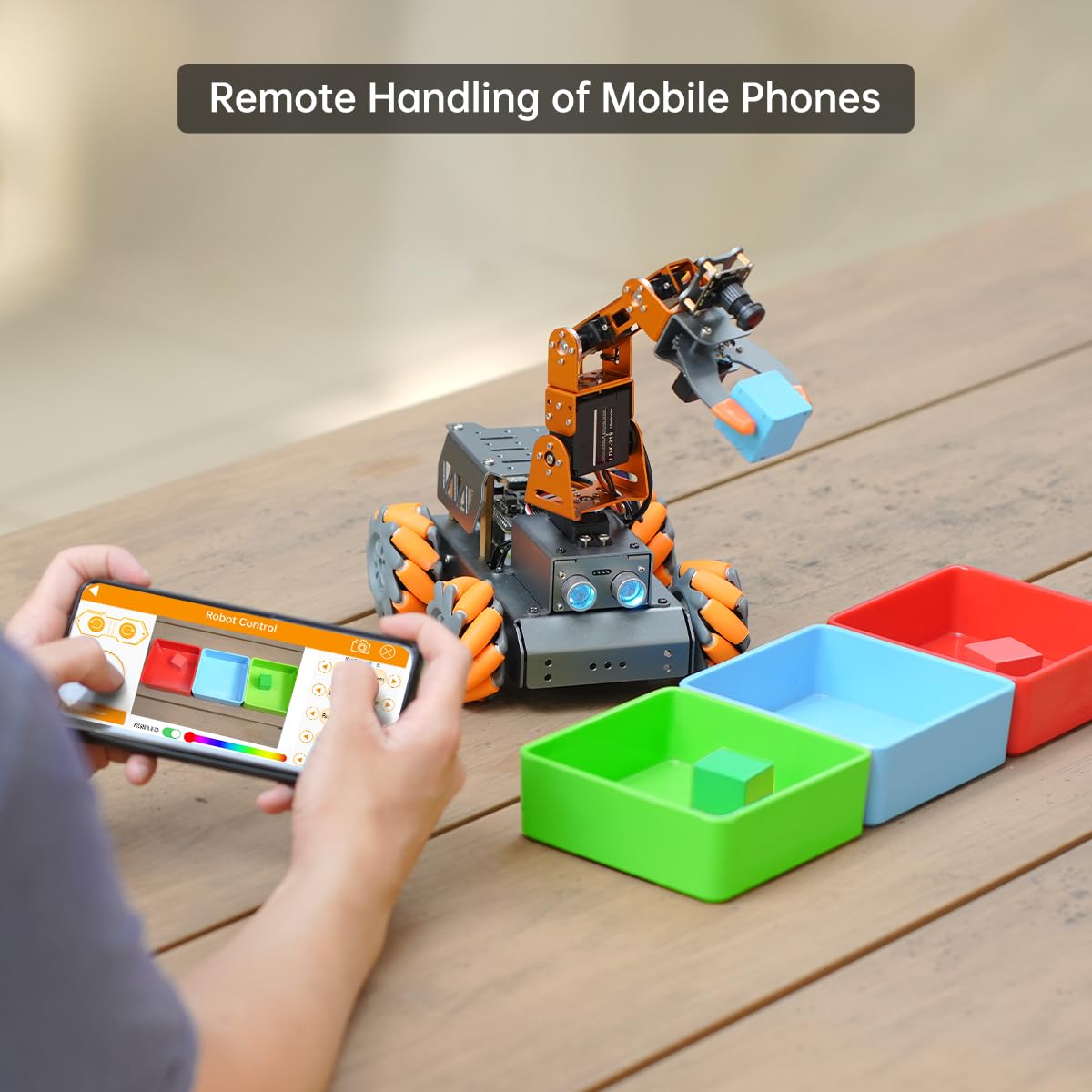 HIWONDER 5DOF AI Vision Robotic Arm Powered by Raspberry Pi Smart Robotic Arm Mecanum Wheel Chassis Robot Car Kit DIY Robot for Beginners, with RPi5 4GB