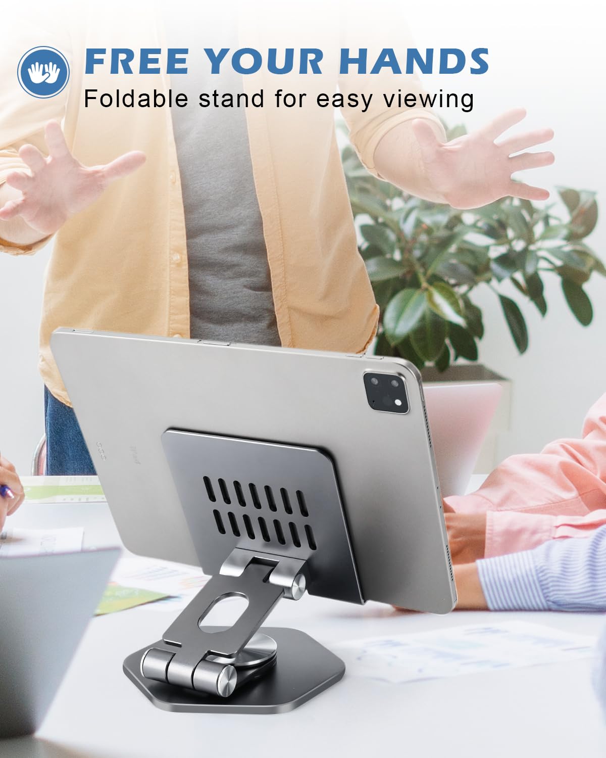 SOJUNER Aluminum Tablet Stand, 360° Swivel for 5–12.9in Devices, Grey