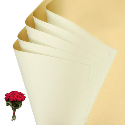 PATIKIL Flower Gift Wrapping Paper, 20 Sheets Double Sided Golden Waterproof Bouquet Paper Wrap Florist Supplies Packaging Floral Papers for Wedding DIY Craft Valentine, Beige/Gold