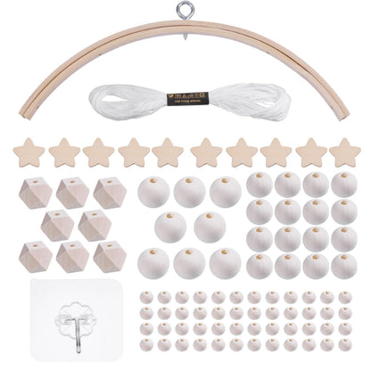 beinkmake Nursery Wooden Frame Handmade Mobile DIY Kit Natural Wood Frame Ornaments Crib Mobile Wind Bed Bell Ceiling Wind Chime Hanging Ornaments, Pentagram