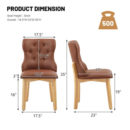 Faux Leather Dining Chairs Set of 2, Upholstered Dining Room Chair with Button Tufted, Solid Wood Legs, Mid Century Modern, Luxury Wingback Side Chair for Living Room, Kitchen, Restaurant, Brown