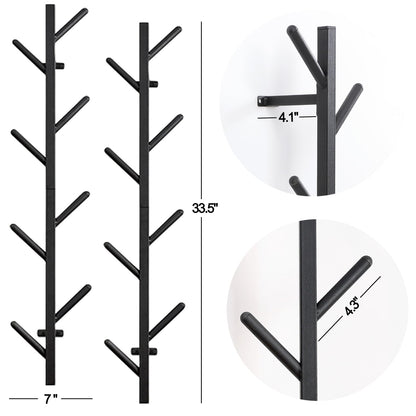 GAWAMAY Vertical Coat Rack Wall Mount Set of 2, Black Modern Metal Coat Hanging Cowboy Hat Rack for Wall, Mounted Coat Hooks Organizer for Entryway (H-33.4") (Black)