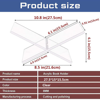 Generic Acrylic Book Stand - Clear, Stable & Widely Compatible for Books, Newspaper, Magazines, Textbooks, Recipe Holder Picture Display