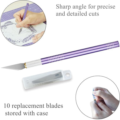 Headley Tools 39 Pcs Rotary Cutter Set - Quilting Kit incl. 45mm Fabric Cutter with 5 Extra Blades, A4 Cutting Mat, 2 Craft Knife Set, Sewing Clips, Ideal for Crafting, Sewing, Patchworking Purple