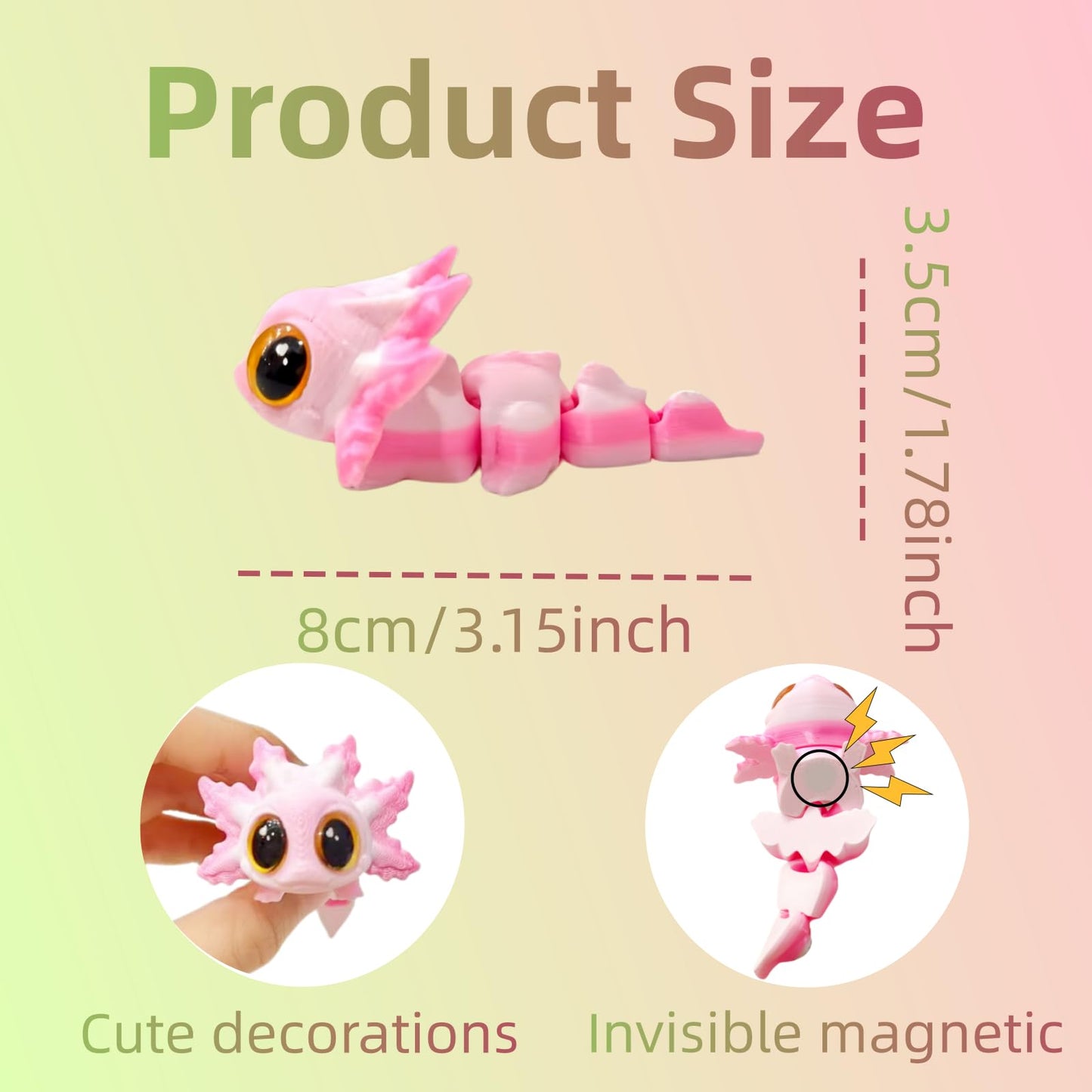 3D Printed Magnetic Axolotl Animals - 4PCS Articulated Salamander Toys for Adults, Decorative for Home, Office, Kitchen，Refrigerator, Metal Surfaces, Stocking Stuffers Bulk, Birthday Party Halloween